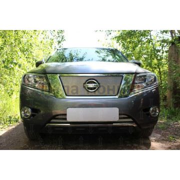 Защита радиатора Nissan Pathfinder 2014- chrome низ (2 части)