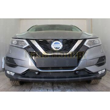 Защита радиатора Nissan Qashqai 2019- black низ с парктроником (2 части)