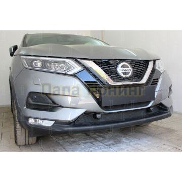 Защита радиатора Nissan Qashqai 2019- black низ с парктроником (2 части)