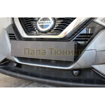 Защита радиатора Nissan Qashqai 2019- black низ с парктроником (2 части)