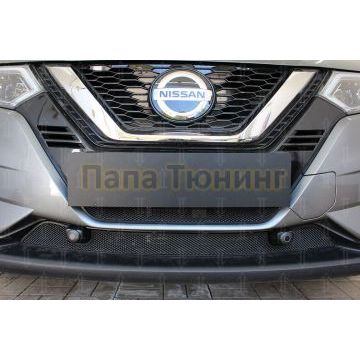 Защита радиатора Nissan Qashqai 2019- black низ с парктроником (2 части)