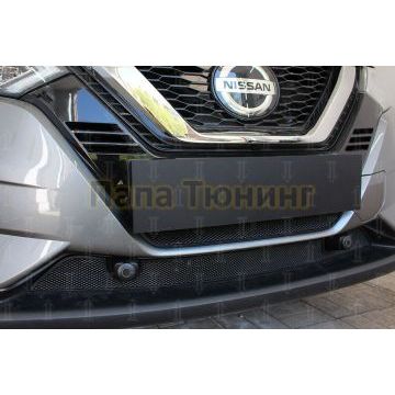 Защита радиатора Nissan Qashqai 2019- black низ с парктроником (2 части)