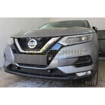 Защита радиатора Nissan Qashqai 2019- black низ с парктроником (2 части)