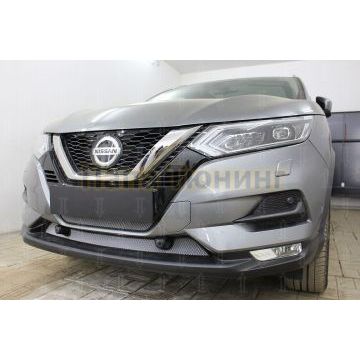 Защита радиатора Nissan Qashqai 2019- chrome низ с парктроником (2 части)