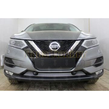 Защита радиатора Nissan Qashqai 2019- chrome низ с парктроником (2 части)