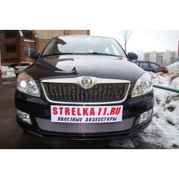 Защита радиатора Skoda Fabia 2 рестайлинг 2011-/Skoda Roomster 2011-2015 chrome