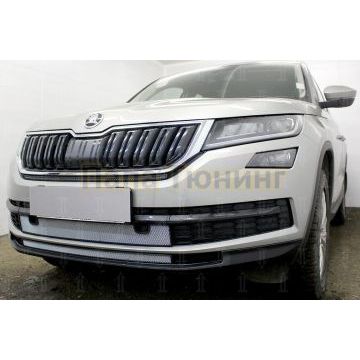 Защита радиатора Skoda Kodiaq 2016- chrome низ с парктроником (2 части)