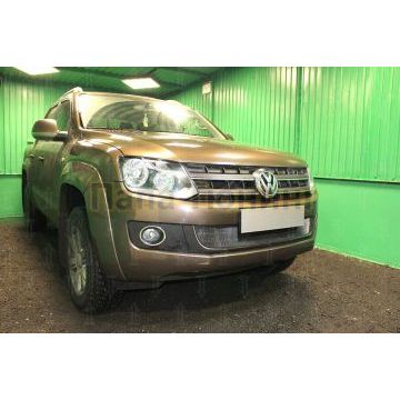 Защита радиатора Volkswagen Amarok 2010-2016 (с 3-мя горизонтальными ребрами жесткости) black