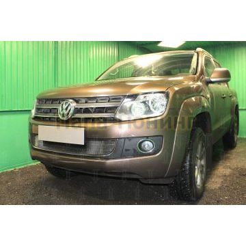 Защита радиатора Volkswagen Amarok 2010-2016 (с 3-мя горизонтальными ребрами жесткости) black