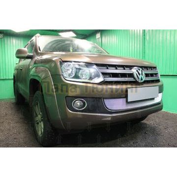Защита радиатора Volkswagen Amarok 2010-2016 (с 3-мя горизонтальными ребрами жесткости) chrome
