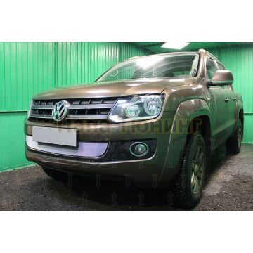 Защита радиатора Volkswagen Amarok 2010-2016 (с 3-мя горизонтальными ребрами жесткости) chrome