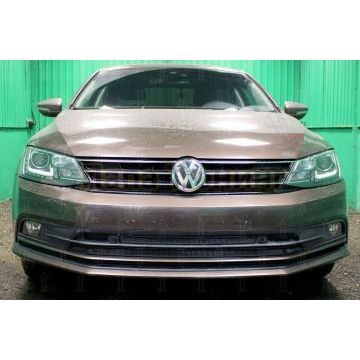 Защита радиатора Volkswagen Jetta VI 2015- (3 части) с парктроником black