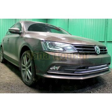Защита радиатора Volkswagen Jetta VI 2015- (3 части) с парктроником chrome