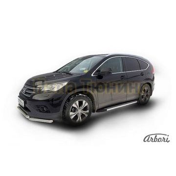 Пороги алюминиевые Arbori Luxe Black черные для Honda CR-V 2012-