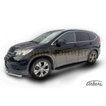 Пороги алюминиевые Arbori Optima Black чёрные для Honda CR-V 2012-