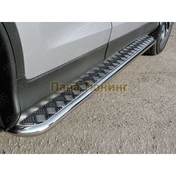 Пороги с площадкой алюминиевый лист d42 вариант 1 РусСталь для Honda CR-V 2015-2017