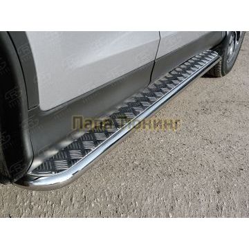 Пороги с площадкой алюминиевый лист d42 вариант 2 РусСталь для Honda CR-V 2015-2017