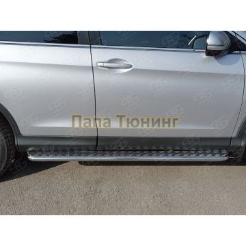 Пороги с площадкой алюминиевый лист d42 вариант 2 РусСталь для Honda CR-V 2015-2017