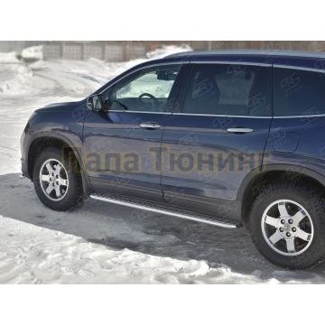 Пороги с площадкой алюминиевый лист d42 вариант 2 для Honda Pilot 2016-