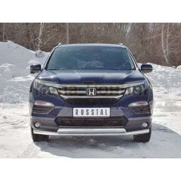 Защита передняя двойная 63-75х42 мм секции-дуга для Honda Pilot 2016-
