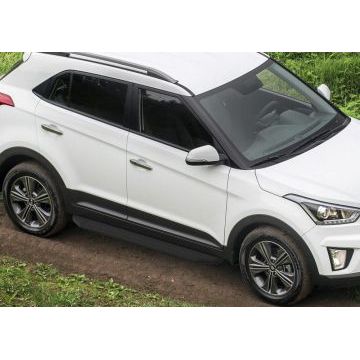 Пороги алюминиевые Rival Black-Premium для Hyundai Creta 2016-2021