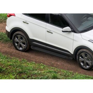 Пороги алюминиевые Rival Black Start для Hyundai Creta 2016-2021