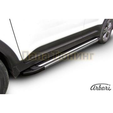 Пороги алюминиевые Arbori Luxe Black чёрные для Hyundai Creta 2016-2021