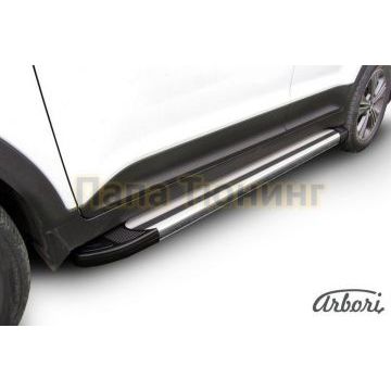 Пороги алюминиевые Arbori Luxe Silver серебристые для Hyundai Creta 2016-2021