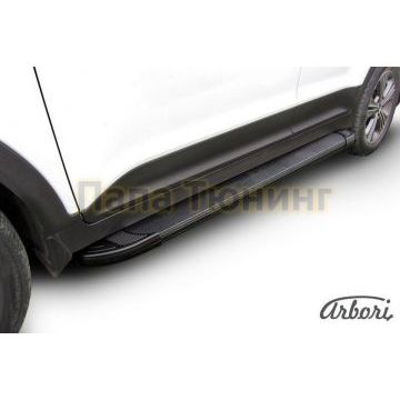 Пороги алюминиевые Arbori Optima Black чёрные для Hyundai Creta 2016-2021